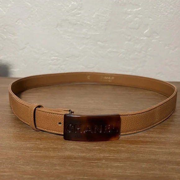 Chanel Brown Tortoise Shell Logo Belt - Picture 7 of 8